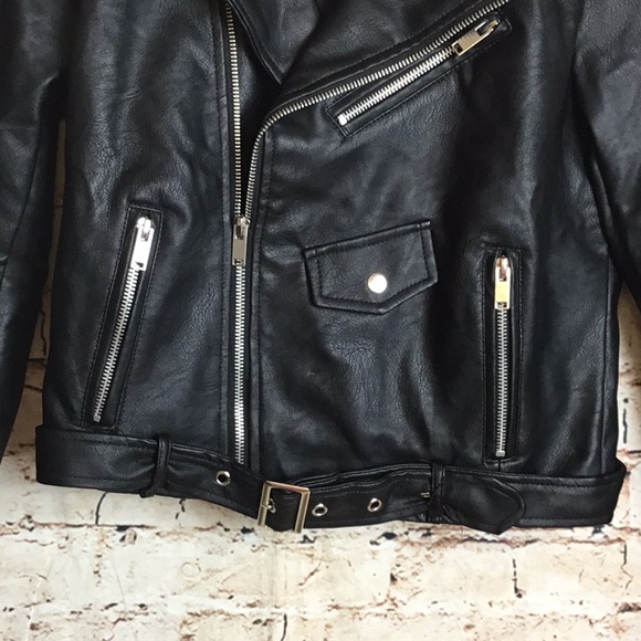 CHIC VEGAN LEATHER BIKER JACKET - Picture 4 of 6
